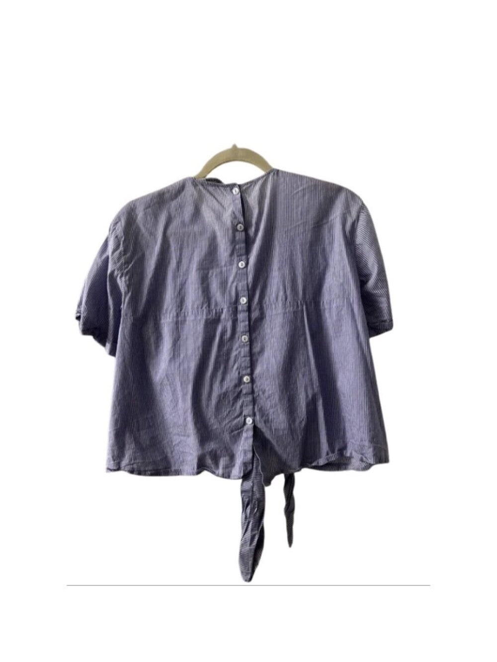 ZARA Blue White Striped Tie Front Top XS